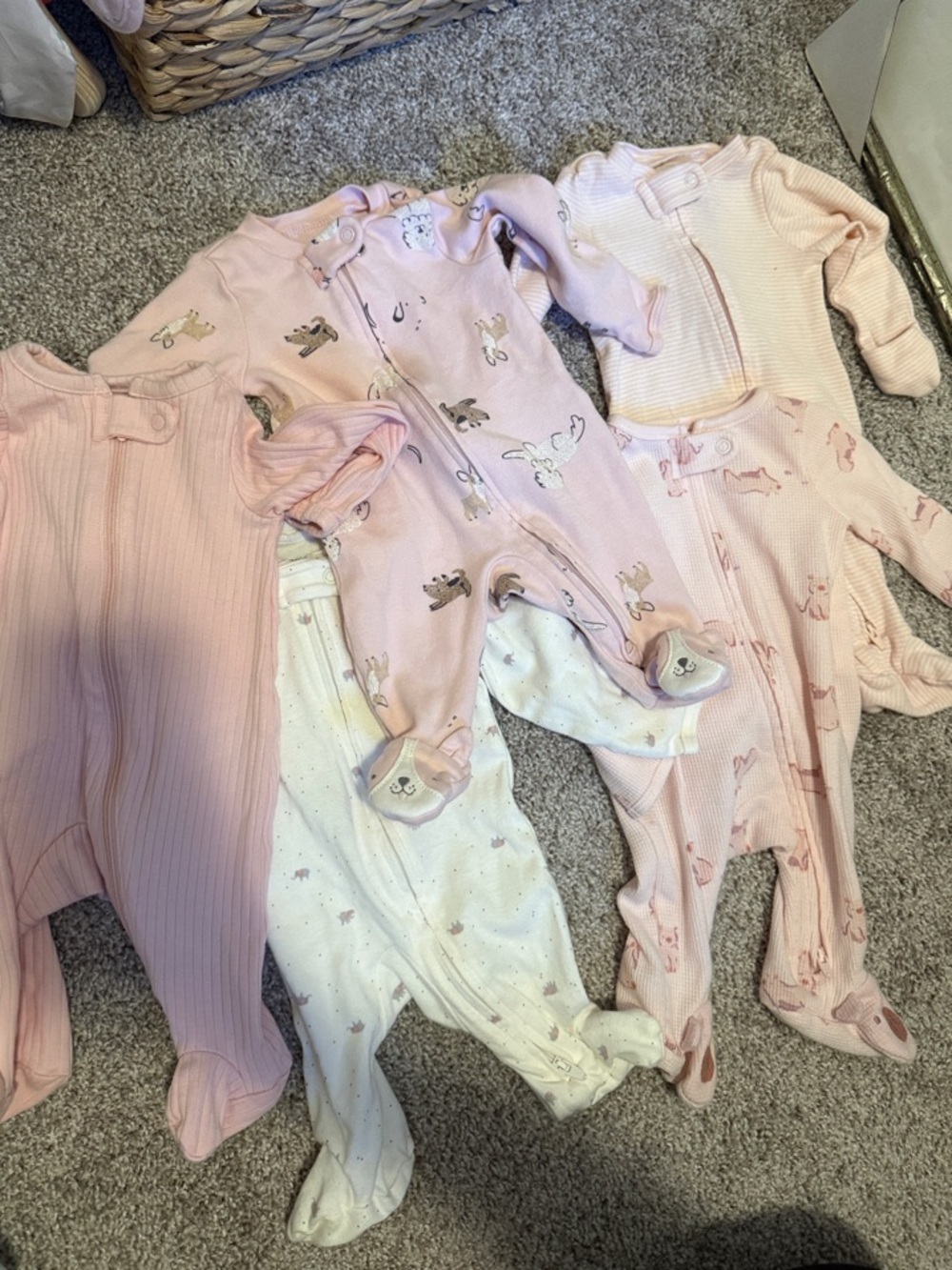 Carter's Pink and White Baby Footed One-Piece Sleepers - 5 Pack